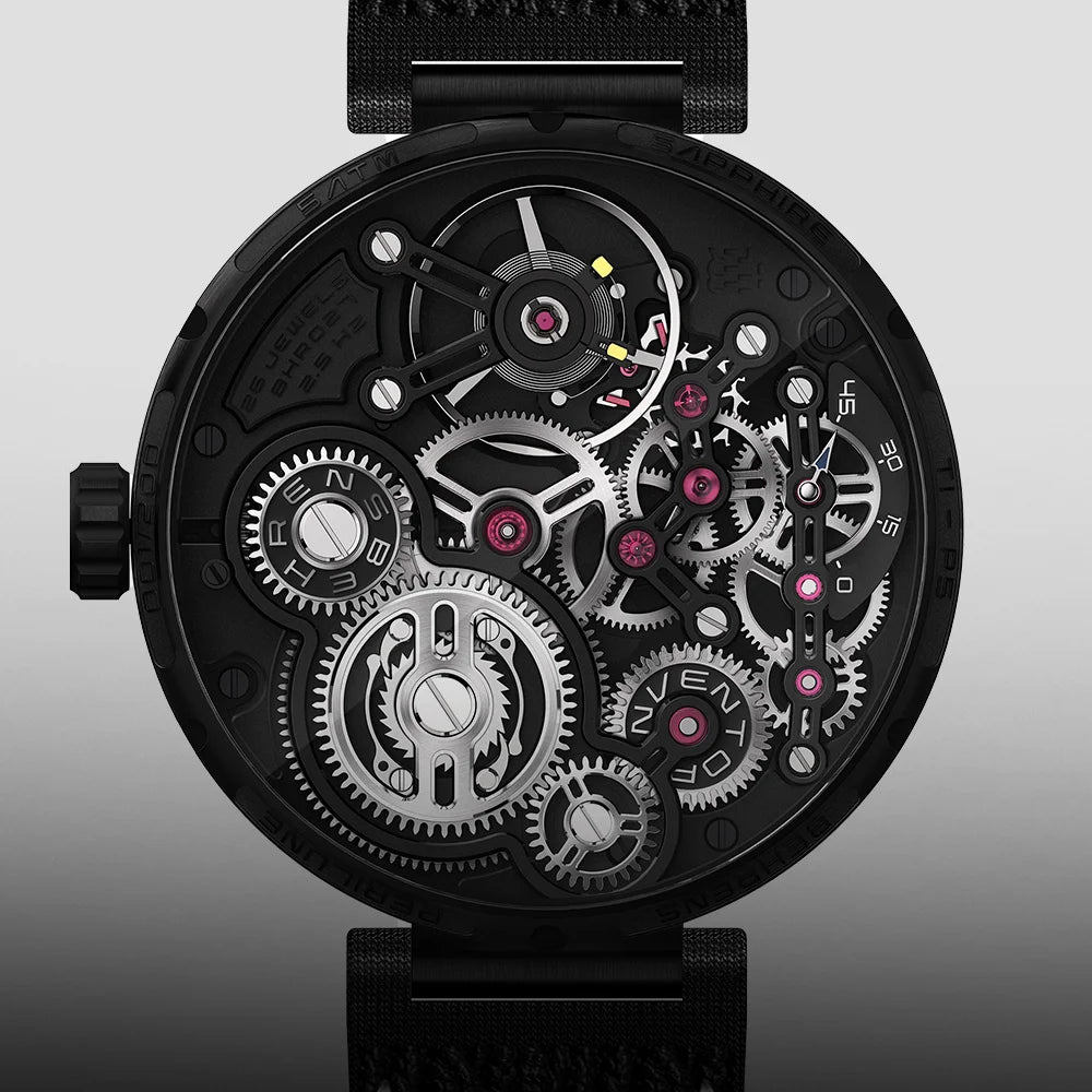 Behrens Perigee case back inventor series luxury mechanical watch